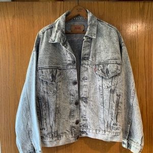 Men's Levis 705 Large Black Acid Stone Washed Denim Jean Barn Trucker Jacket